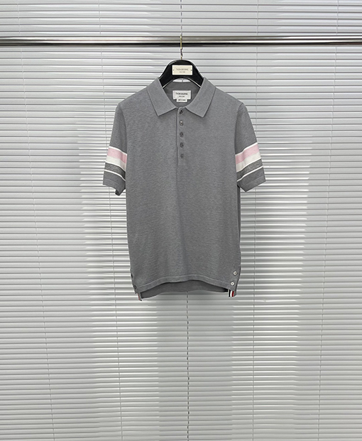 トムブラウン ニット袖口三色ストライプラペルPOLO半袖シャツ