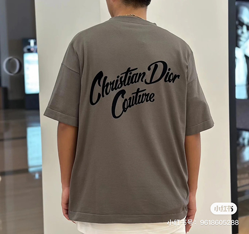 ディオール アルファベットロゴパターン刺繍ベルベット半袖Tシャツ