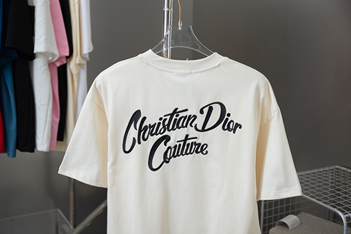 ディオール アルファベットロゴパターン刺繍ベルベット半袖Tシャツ