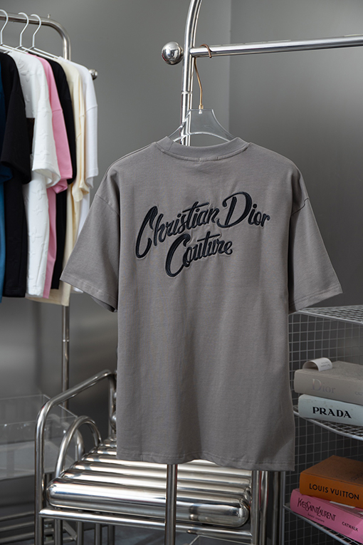 ディオール アルファベットロゴパターン刺繍ベルベット半袖Tシャツ