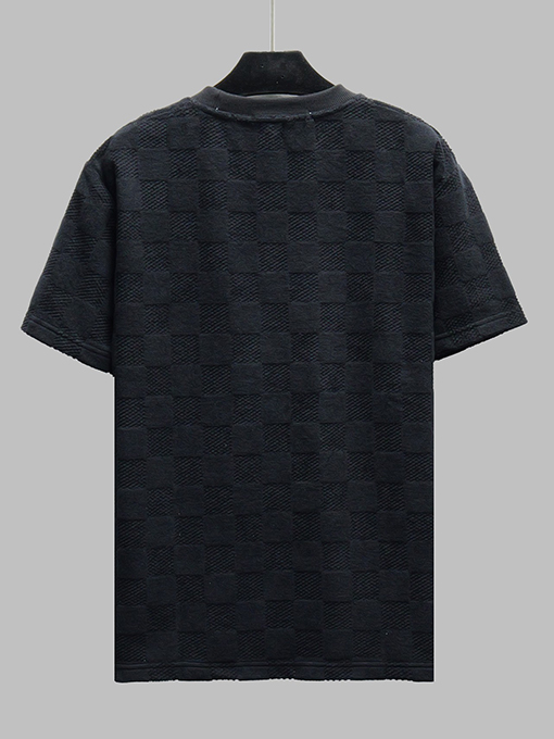 ルイヴィトンコピー ジャカード柄の定番チェック柄半袖Tシャツ