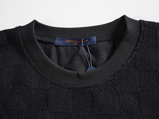 ルイヴィトンコピー ジャカード柄の定番チェック柄半袖Tシャツ