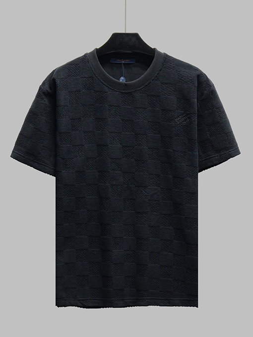 ルイヴィトンコピー ジャカード柄の定番チェック柄半袖Tシャツ