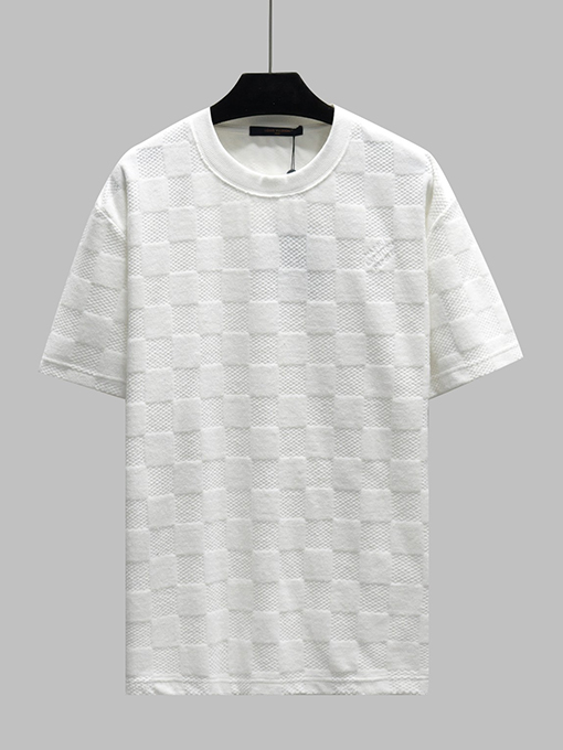 ルイヴィトンコピー ジャカード柄の定番チェック柄半袖Tシャツ