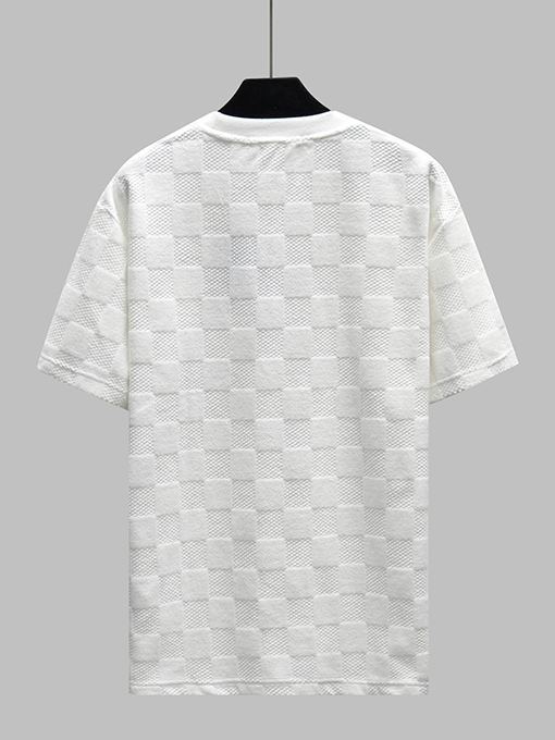 ルイヴィトンコピー ジャカード柄の定番チェック柄半袖Tシャツ