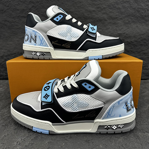 ルイヴィトン  Louis V TRAINERマジックテープシリーズ新色マリンブルースニーカー