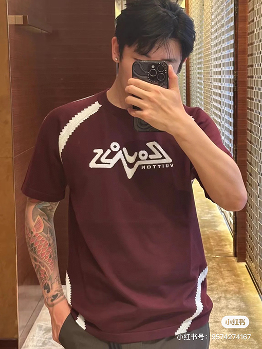 ルイヴィトン ギザギザの花柄ニット半袖Tシャツ