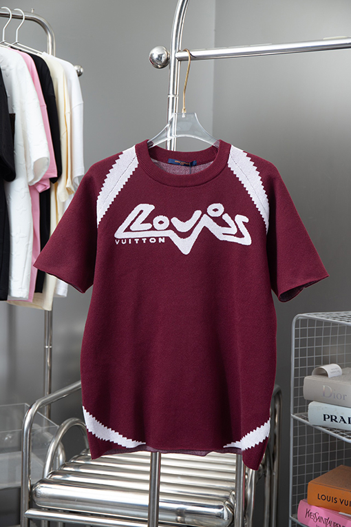 ルイヴィトン ギザギザの花柄ニット半袖Tシャツ