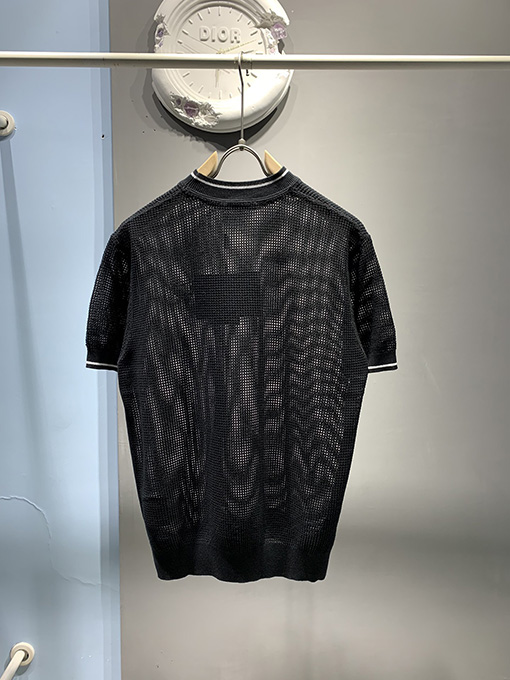 プラダ  シルクコットンブレンドクルーネックメッシュ半袖Tシャツ