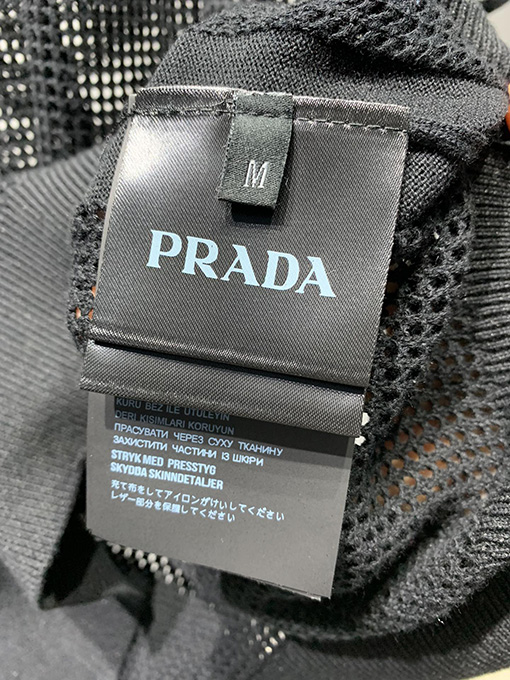 プラダ  シルクコットンブレンドクルーネックメッシュ半袖Tシャツ