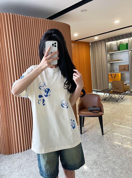 バーバリー  ナイトブルーローズコットン半袖Tシャツ