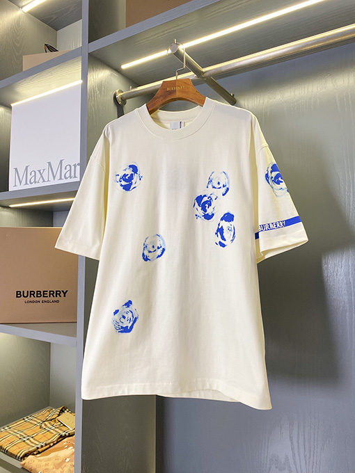 バーバリー  ナイトブルーローズコットン半袖Tシャツ