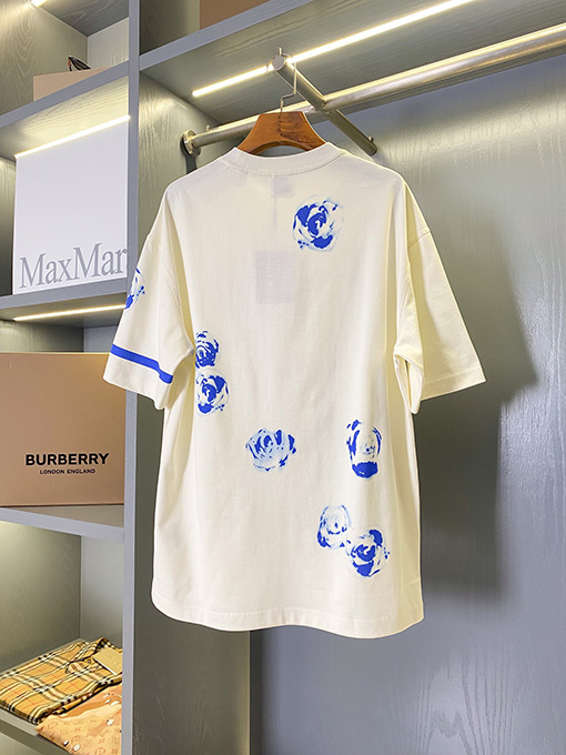 バーバリー  ナイトブルーローズコットン半袖Tシャツ