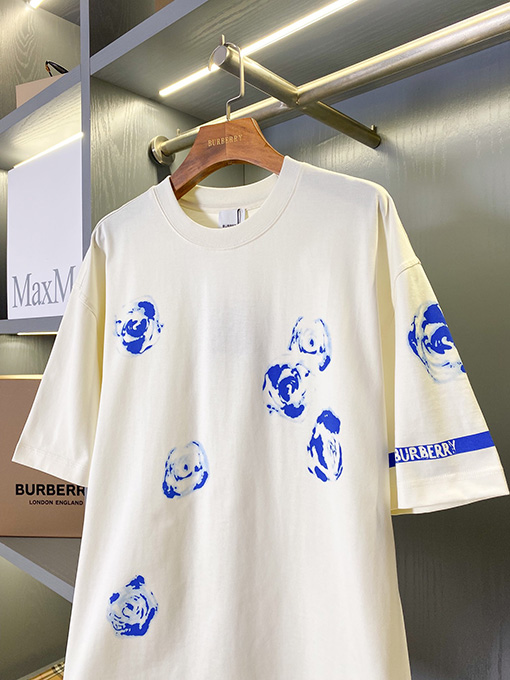 バーバリー  ナイトブルーローズコットン半袖Tシャツ