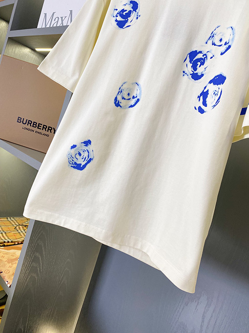 バーバリー  ナイトブルーローズコットン半袖Tシャツ