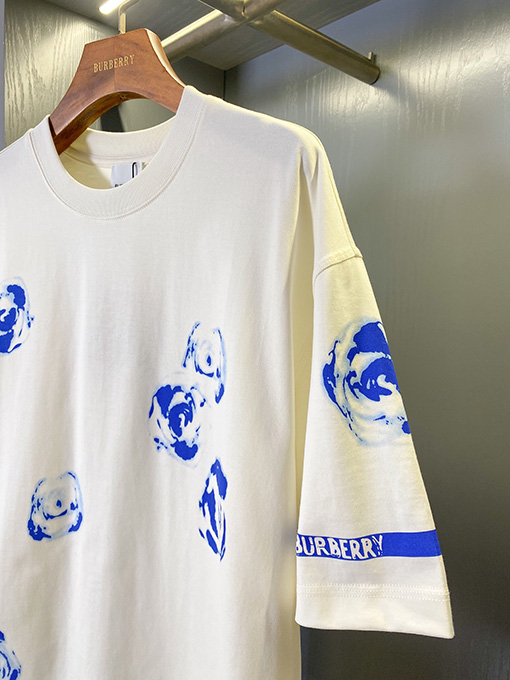 バーバリー  ナイトブルーローズコットン半袖Tシャツ