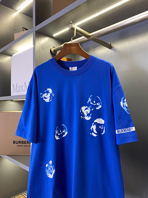 バーバリー  ナイトブルーローズコットン半袖Tシャツ