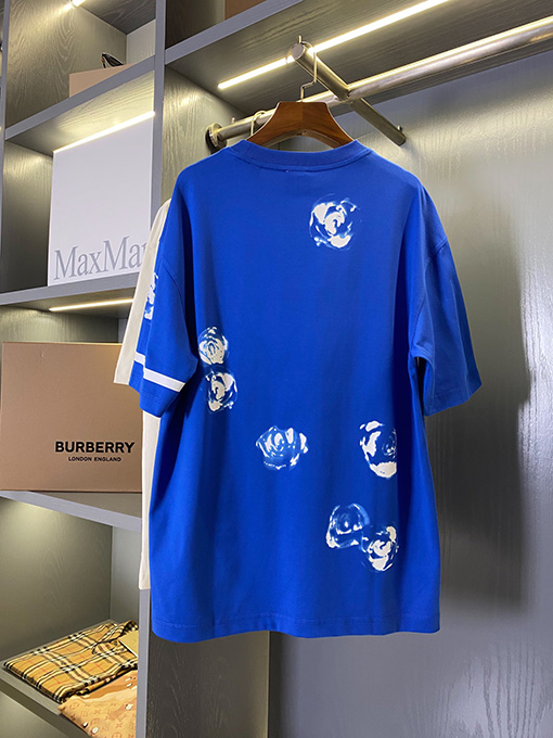 バーバリー  ナイトブルーローズコットン半袖Tシャツ
