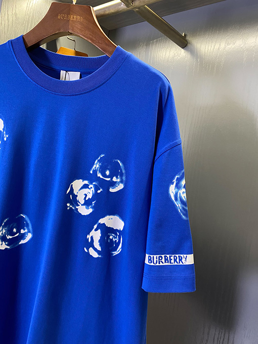 バーバリー  ナイトブルーローズコットン半袖Tシャツ