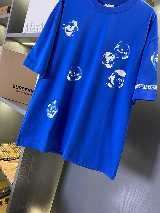 バーバリー  ナイトブルーローズコットン半袖Tシャツ