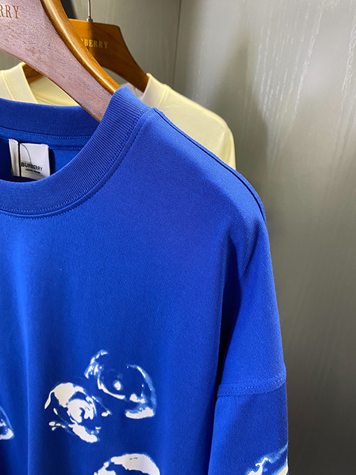 バーバリー  ナイトブルーローズコットン半袖Tシャツ