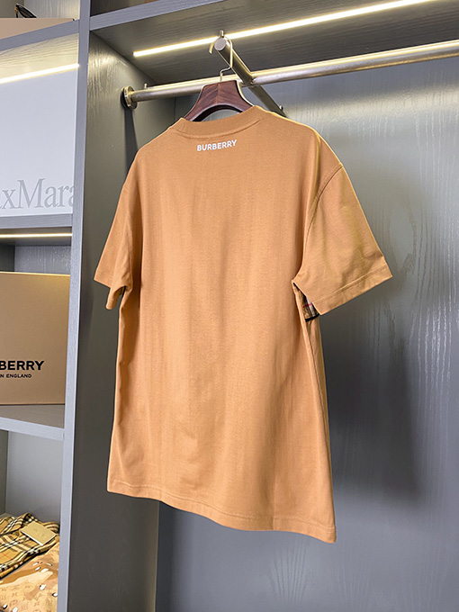 バーバリー チェック柄パッチワークコットン半袖Tシャツ