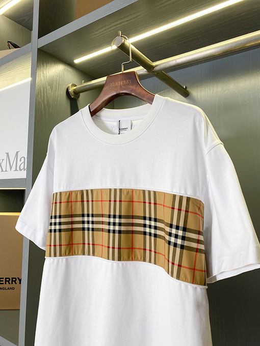 バーバリー チェック柄パッチワークコットン半袖Tシャツ