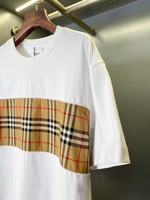 バーバリー チェック柄パッチワークコットン半袖Tシャツ