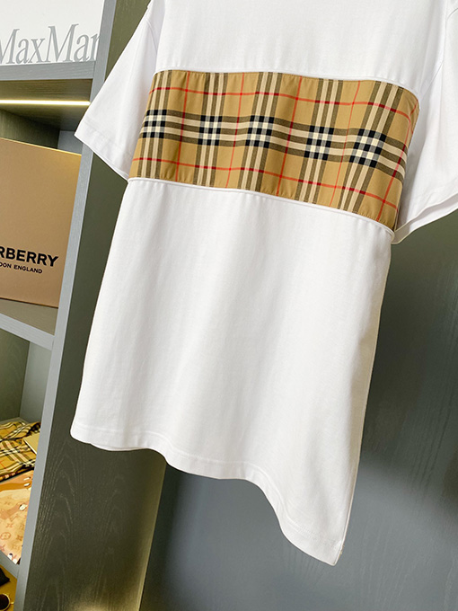 バーバリー チェック柄パッチワークコットン半袖Tシャツ