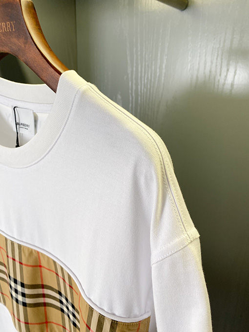 バーバリー チェック柄パッチワークコットン半袖Tシャツ