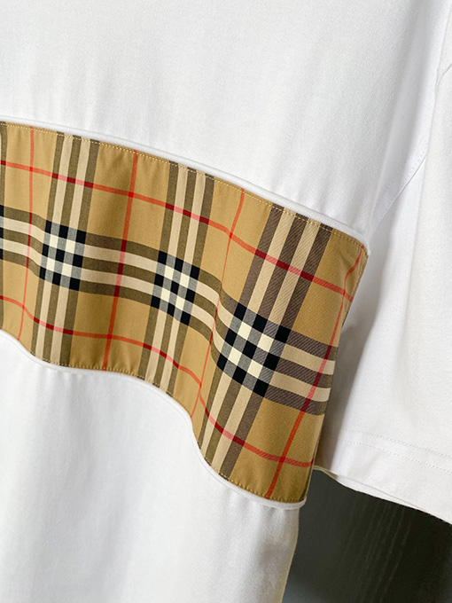 バーバリー  チェック柄パッチワークコットン半袖Tシャツ