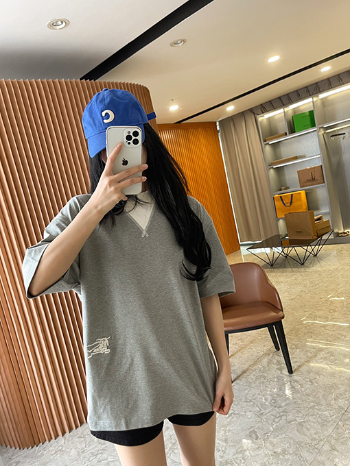 バーバリー チェック柄パッチワークコットン半袖Tシャツ