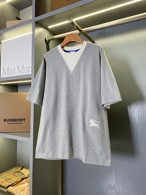 バーバリー チェック柄パッチワークコットン半袖Tシャツ