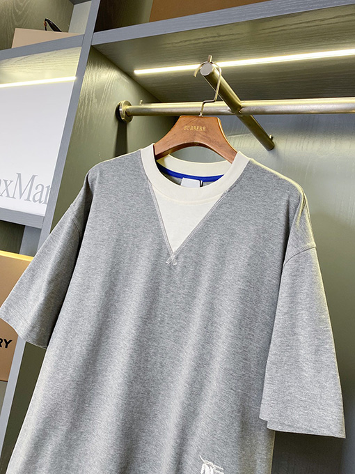 バーバリー チェック柄パッチワークコットン半袖Tシャツ