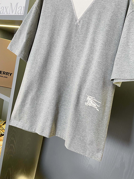 バーバリー チェック柄パッチワークコットン半袖Tシャツ
