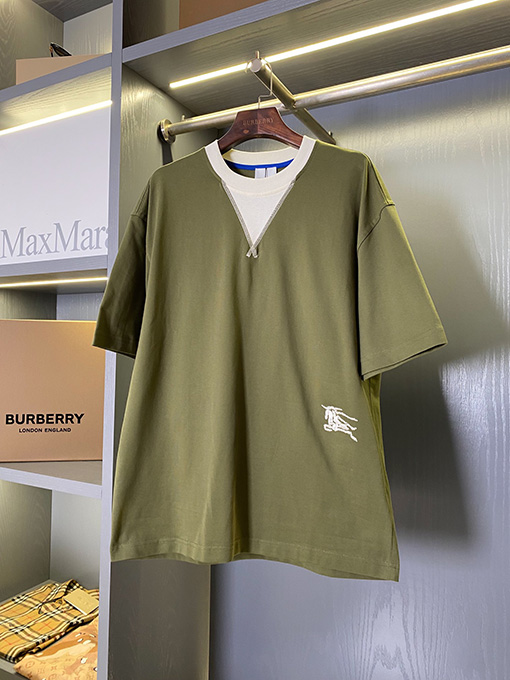 バーバリー チェック柄パッチワークコットン半袖Tシャツ