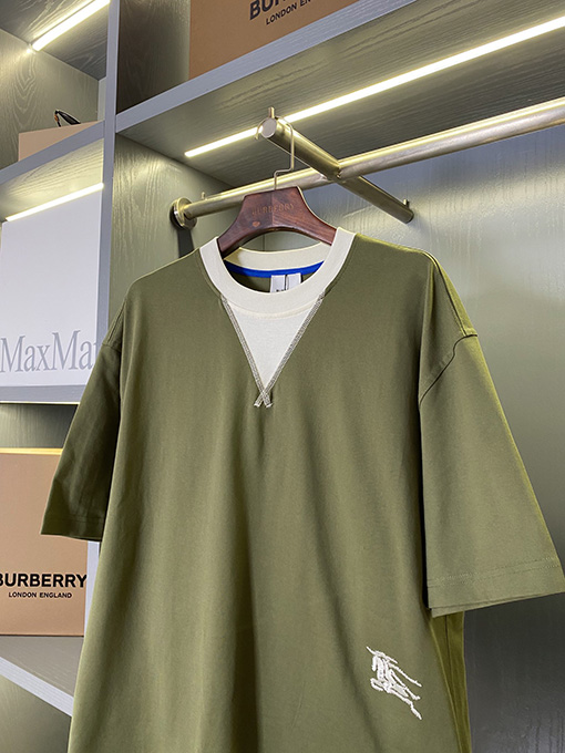 バーバリー チェック柄パッチワークコットン半袖Tシャツ