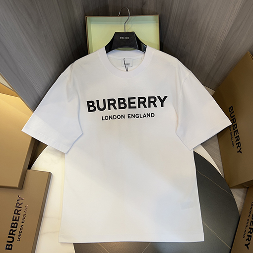 バーバリー ロゴ立体プリント綿ルーズ半袖Tシャツ
