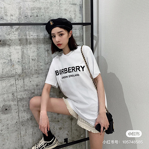バーバリー ロゴ立体プリント綿ルーズ半袖Tシャツ