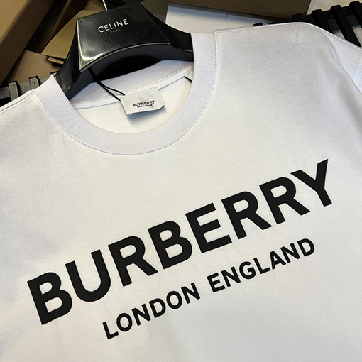 バーバリー ロゴ立体プリント綿ルーズ半袖Tシャツ