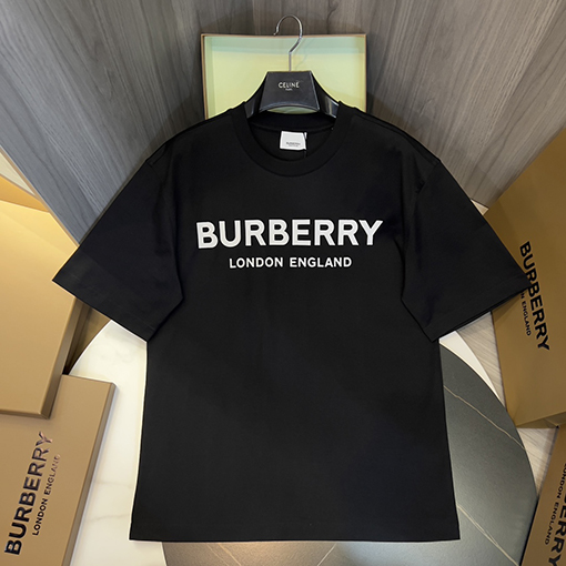 バーバリー ロゴ立体プリント綿ルーズ半袖Tシャツ