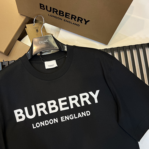 バーバリー ロゴ立体プリント綿ルーズ半袖Tシャツ