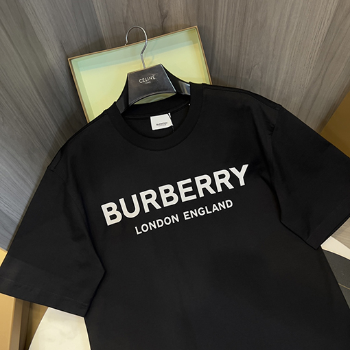 バーバリー ロゴ立体プリント綿ルーズ半袖Tシャツ