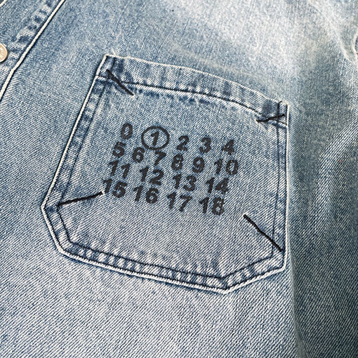 マルタンマルジェラ   デジタル刺繍ポケットウォッシュヴィンテージブルーデニムジャケット