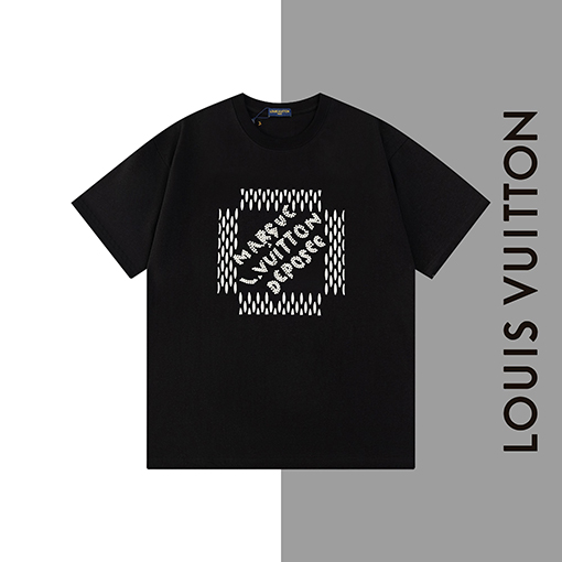 ルイヴィトン 刺繍文字バブルビーズクルーネック半袖Tシャツ