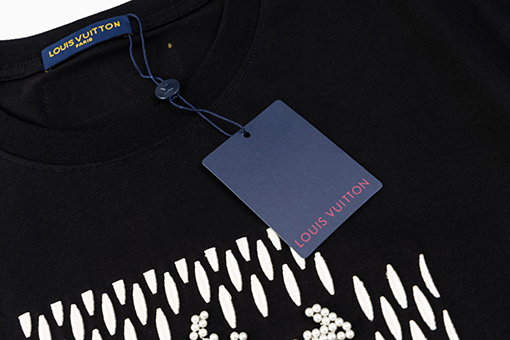 ルイヴィトン 刺繍文字バブルビーズクルーネック半袖Tシャツ