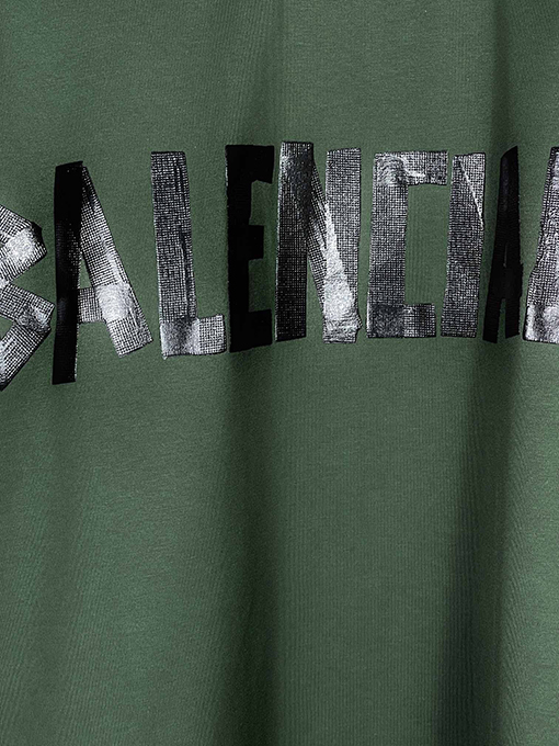バレンシアガ テープパルププリント水洗い磨かれた古い半袖Tシャツ