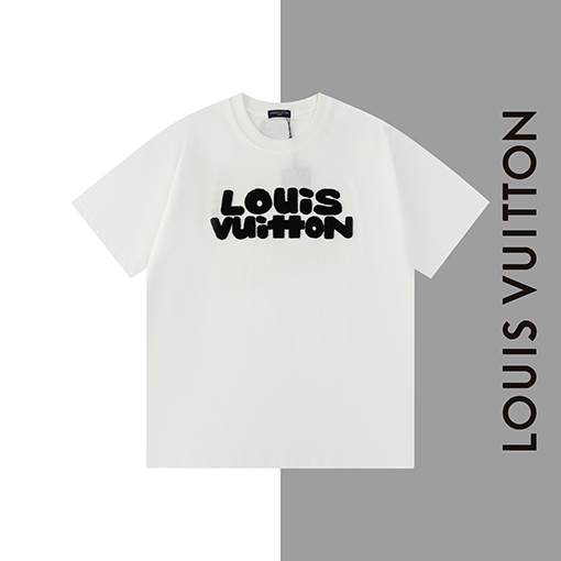 ルイヴィトン   アルファベットタオル刺繍クルーネック半袖Tシャツ