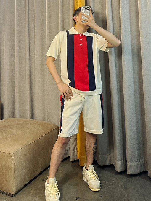 グッチ シルクコットンニットラペルポロシャツ半袖Tシャツ