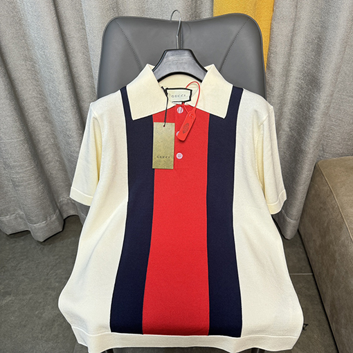 グッチ シルクコットンニットラペルポロシャツ半袖Tシャツ